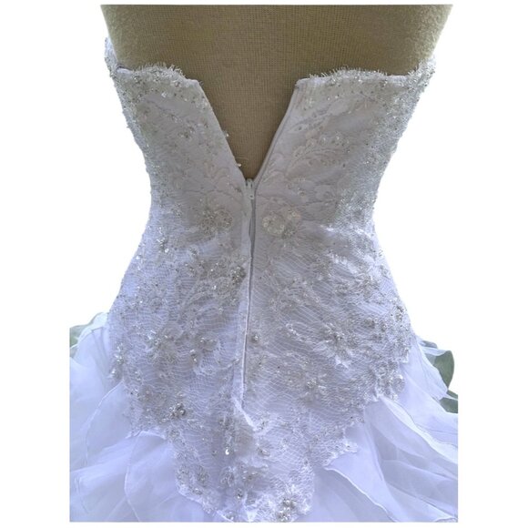 Monique Luo David's Bridal White Wedding Gown Size 8 CH515 - Picture 5 of 14